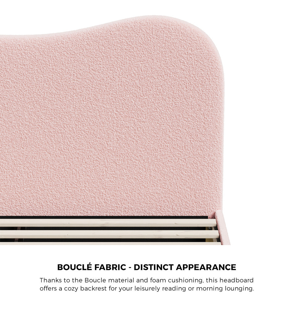 Oikiture Bed Frame King Single Size Pink Boucle Cloud Shape