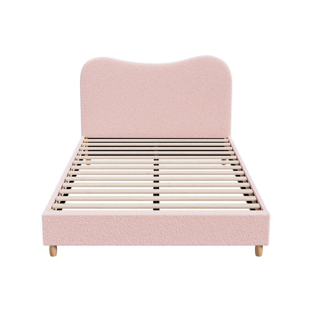 Oikiture Bed Frame Queen Size Pink Boucle Cloud Shape