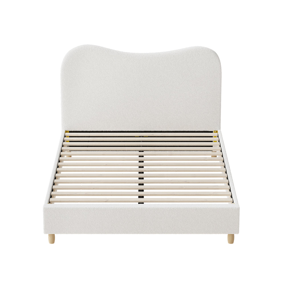 Oikiture Bed Frame Queen Size White Boucle Cloud Shape