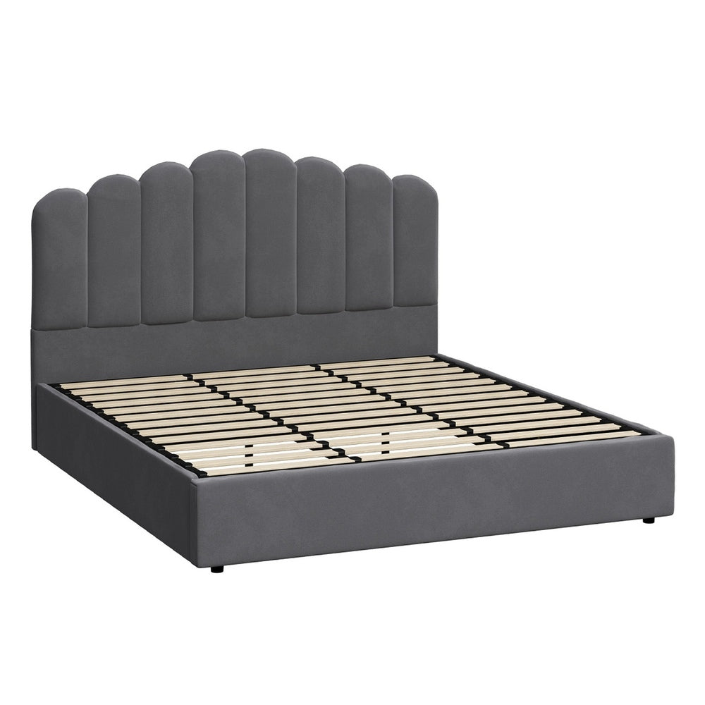 Oikiture Bed Frame King Size Gas Lift Velvet Grey