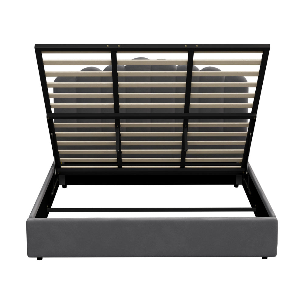 Oikiture Bed Frame King Size Gas Lift Velvet Grey