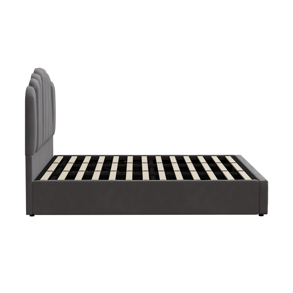 Oikiture Bed Frame King Size Gas Lift Velvet Grey