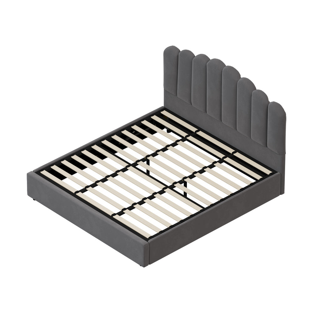 Oikiture Bed Frame King Size Gas Lift Velvet Grey