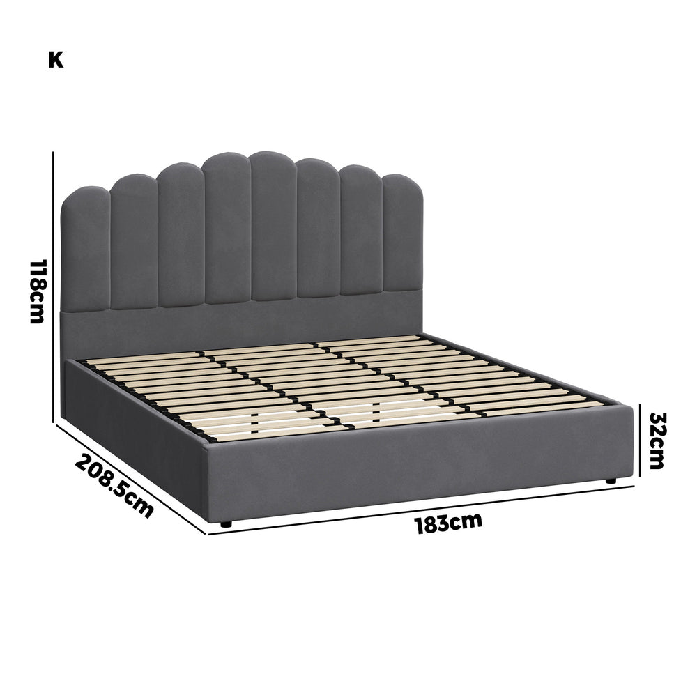 Oikiture Bed Frame King Size Gas Lift Velvet Grey