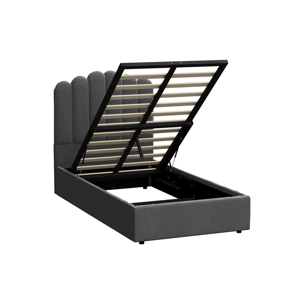 Oikiture Bed Frame King Single Gas Lift Velvet Grey