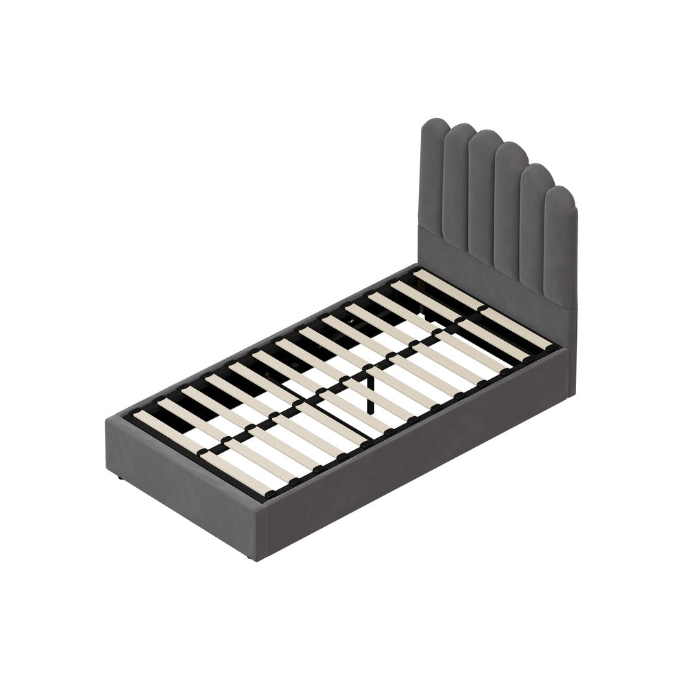 Oikiture Bed Frame King Single Gas Lift Velvet Grey