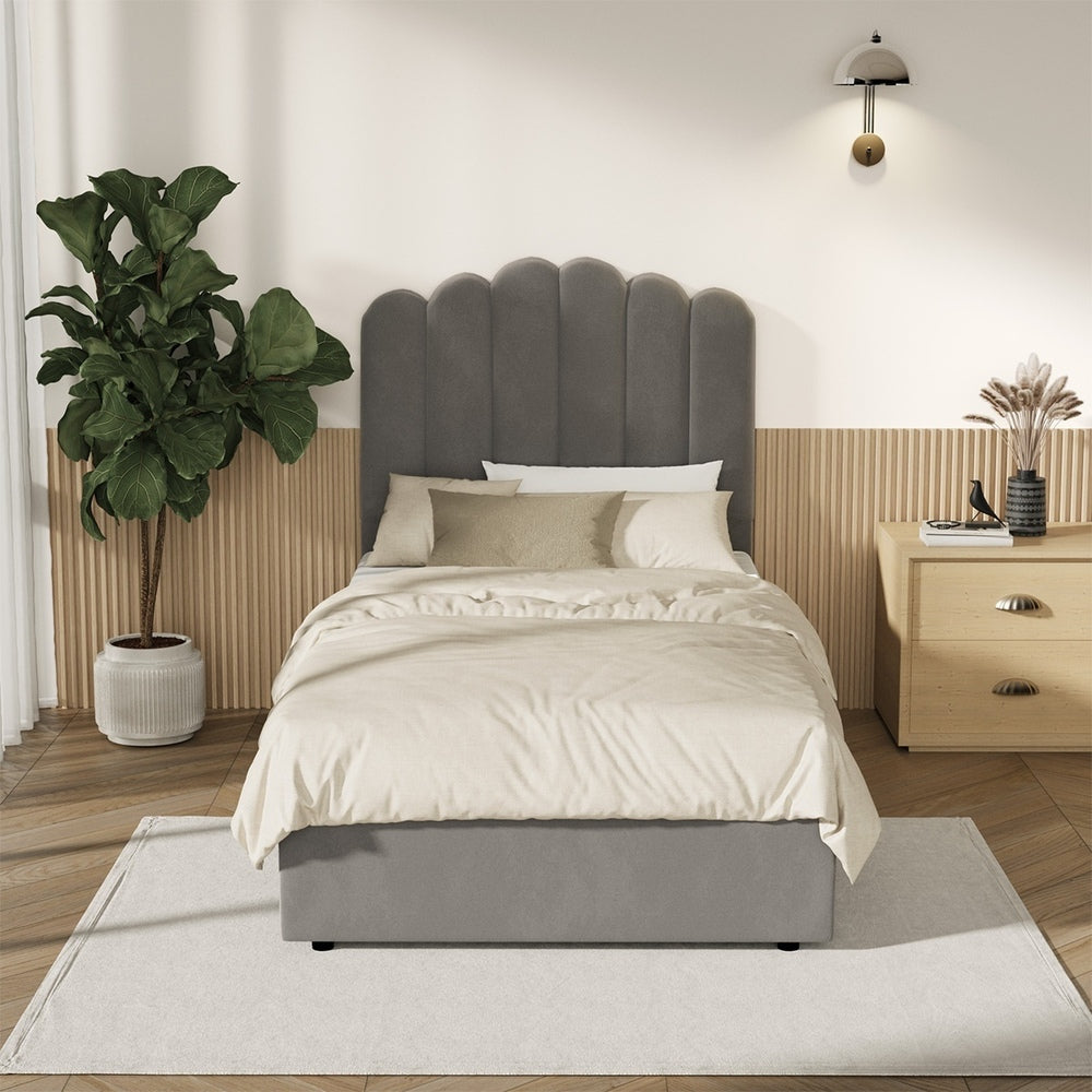 Oikiture Bed Frame King Single Gas Lift Velvet Grey