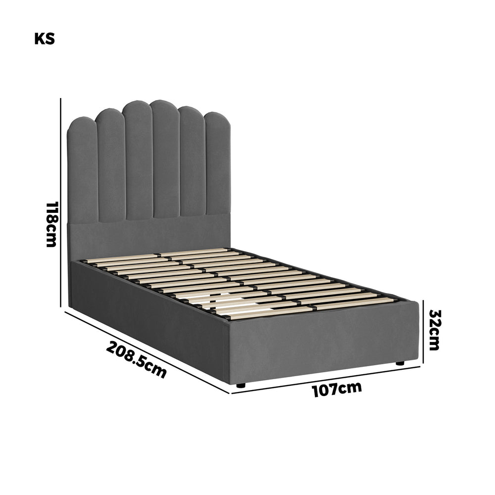 Oikiture Bed Frame King Single Gas Lift Velvet Grey