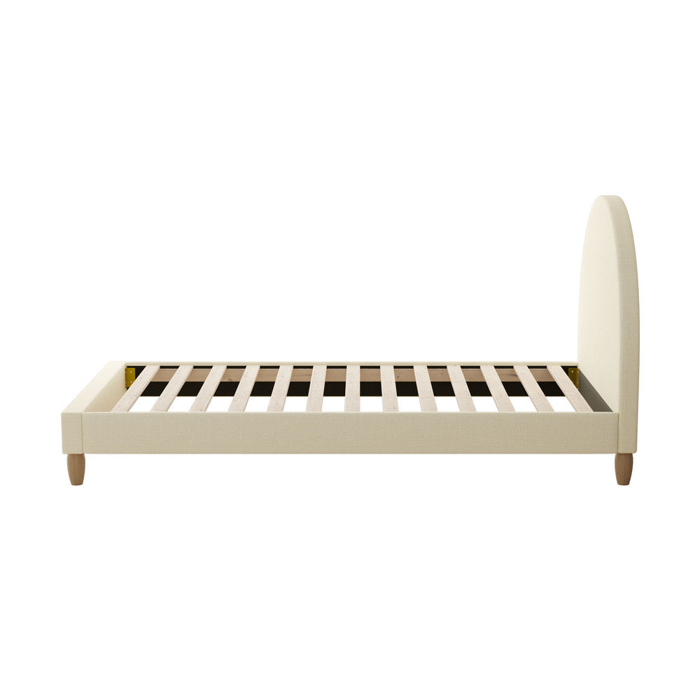 Oikiture Bed Frame Single Size Arched Bedhead Beige Fabric