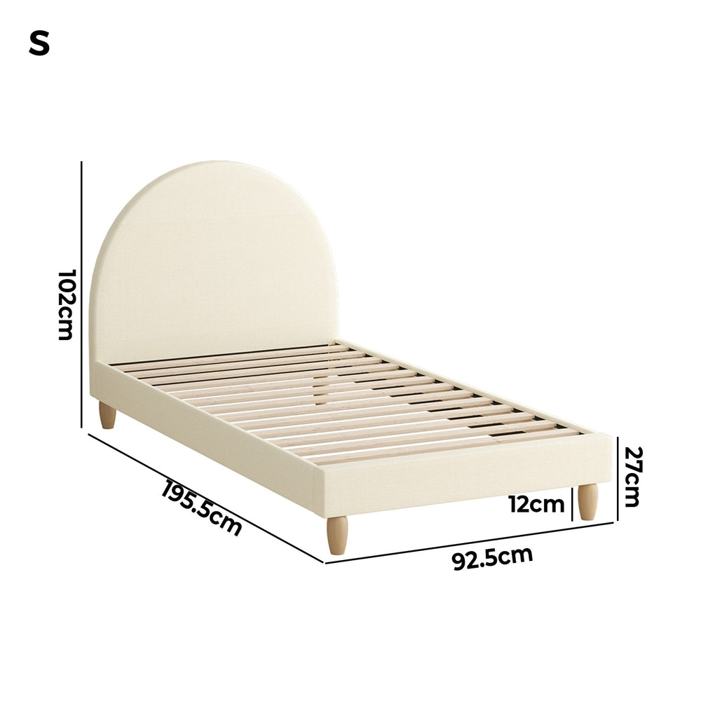 Oikiture Bed Frame Single Size Arched Bedhead Beige Fabric