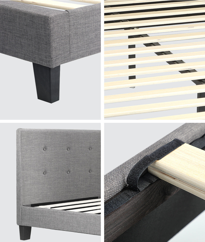Oikiture Bed Frame Double Size Wooden Fabric Grey