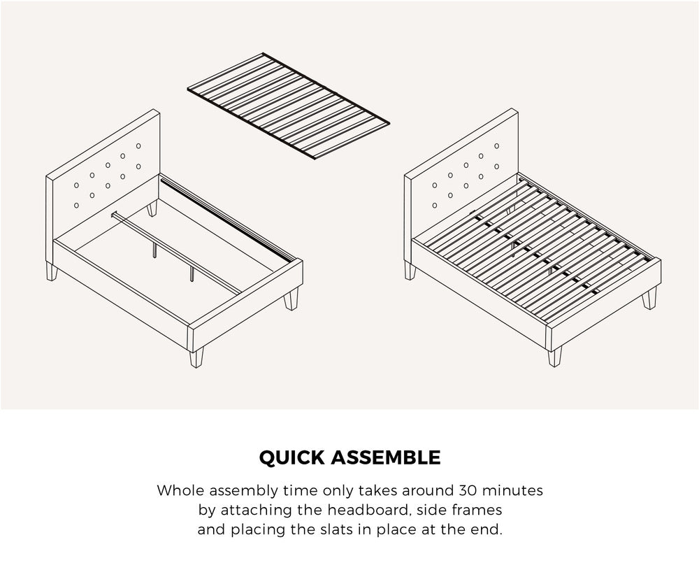 Oikiture Bed Frame Double Size Wooden Fabric Grey