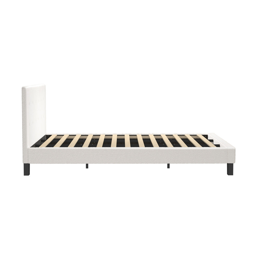Oikiture Bed Frame King Size White Boucle