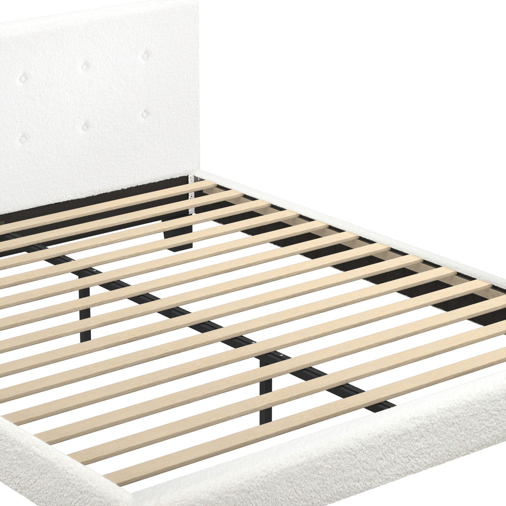 Oikiture Bed Frame Queen Size White Boucle