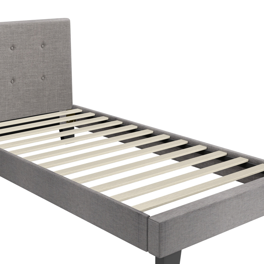 Oikiture Bed Frame Single Size Wooden Fabric Grey