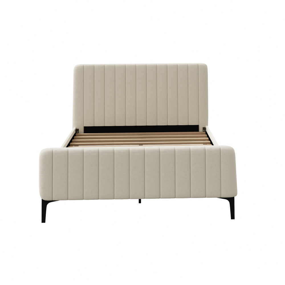 Oikiture Double Size Bed Frame Velvet Fabric Beige