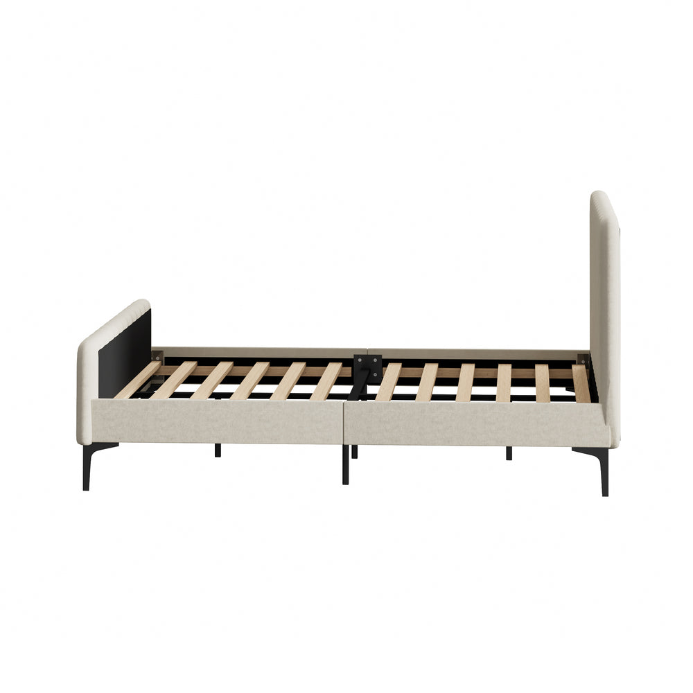 Oikiture Double Size Bed Frame Velvet Fabric Beige