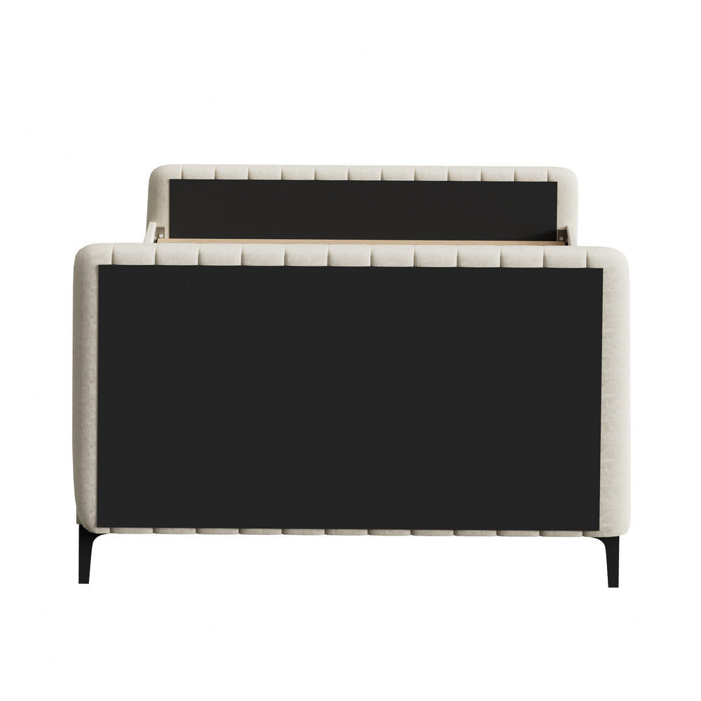 Oikiture Double Size Bed Frame Velvet Fabric Beige