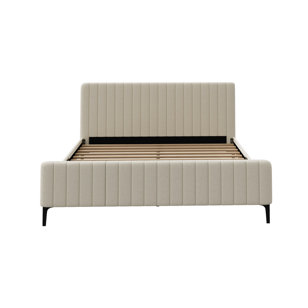Oikiture King Size Bed Frame Velvet Fabric Beige