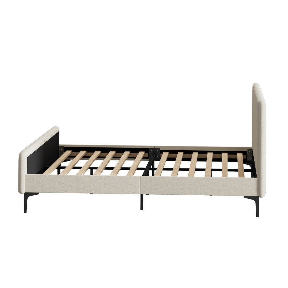 Oikiture King Size Bed Frame Velvet Fabric Beige