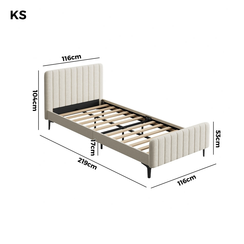 Oikiture King Single Bed Frame Velvet Fabric Beige