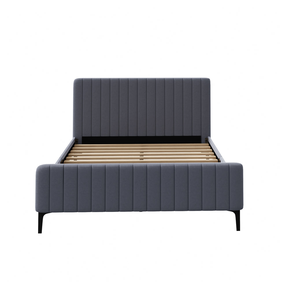 Oikiture Bed Frame Queen Size Beds Platform Velvet Fabric Grey