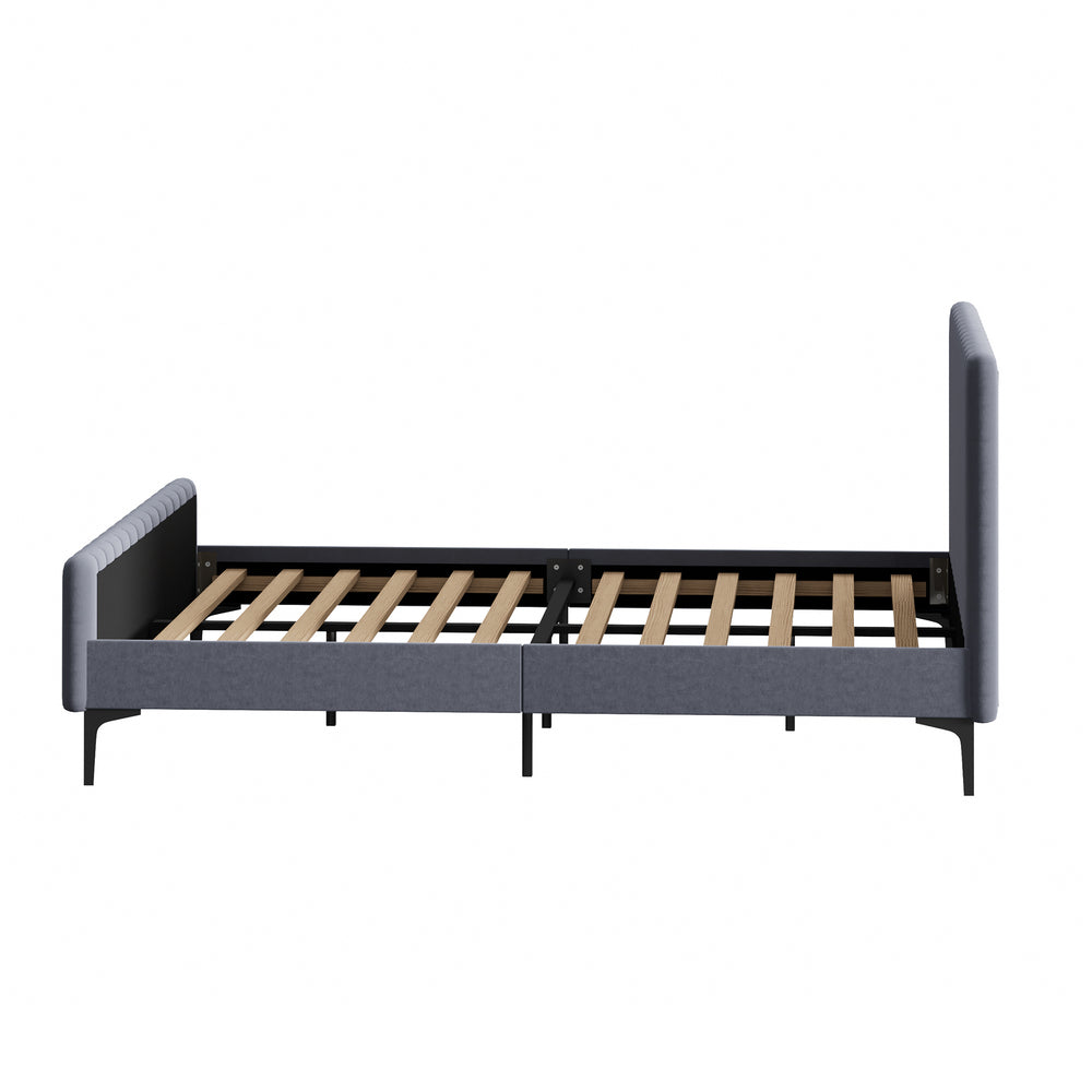 Oikiture Bed Frame Queen Size Beds Platform Velvet Fabric Grey