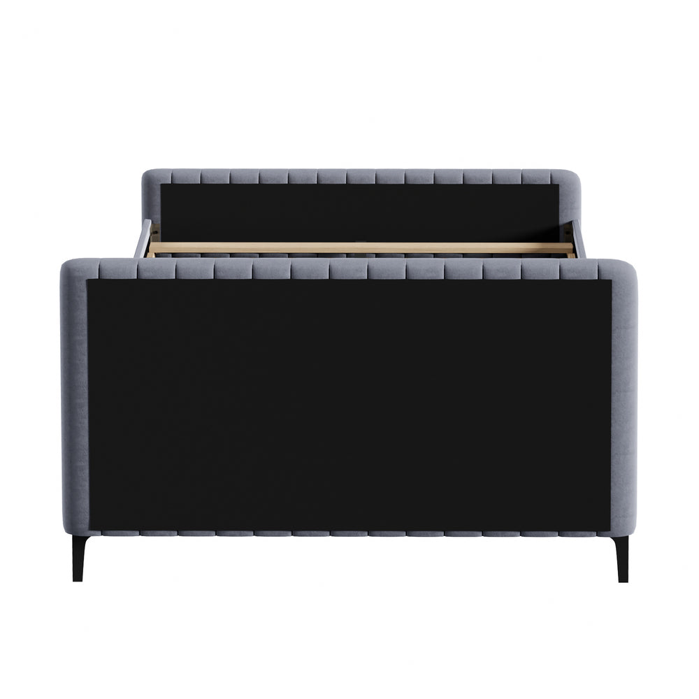Oikiture Bed Frame Queen Size Beds Platform Velvet Fabric Grey