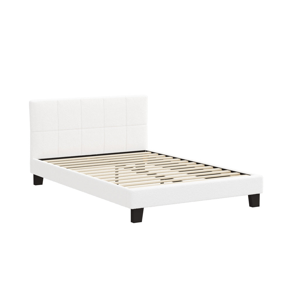 Oikiture Bed Frame Double Size Base White Boucle TOFU