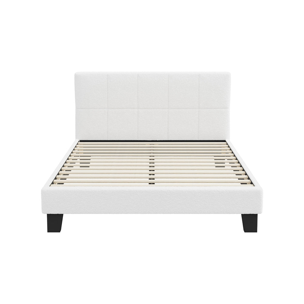 Oikiture Bed Frame Double Size Base White Boucle TOFU