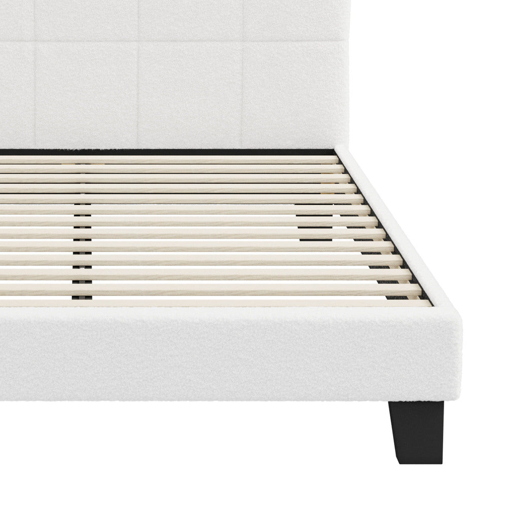 Oikiture Bed Frame Double Size Base White Boucle TOFU