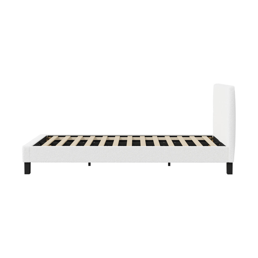 Oikiture Bed Frame Double Size Base White Boucle TOFU