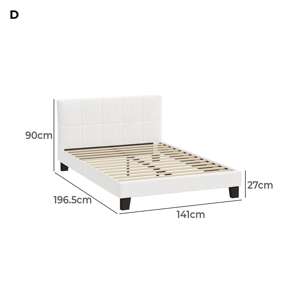 Oikiture Bed Frame Double Size Base White Boucle TOFU