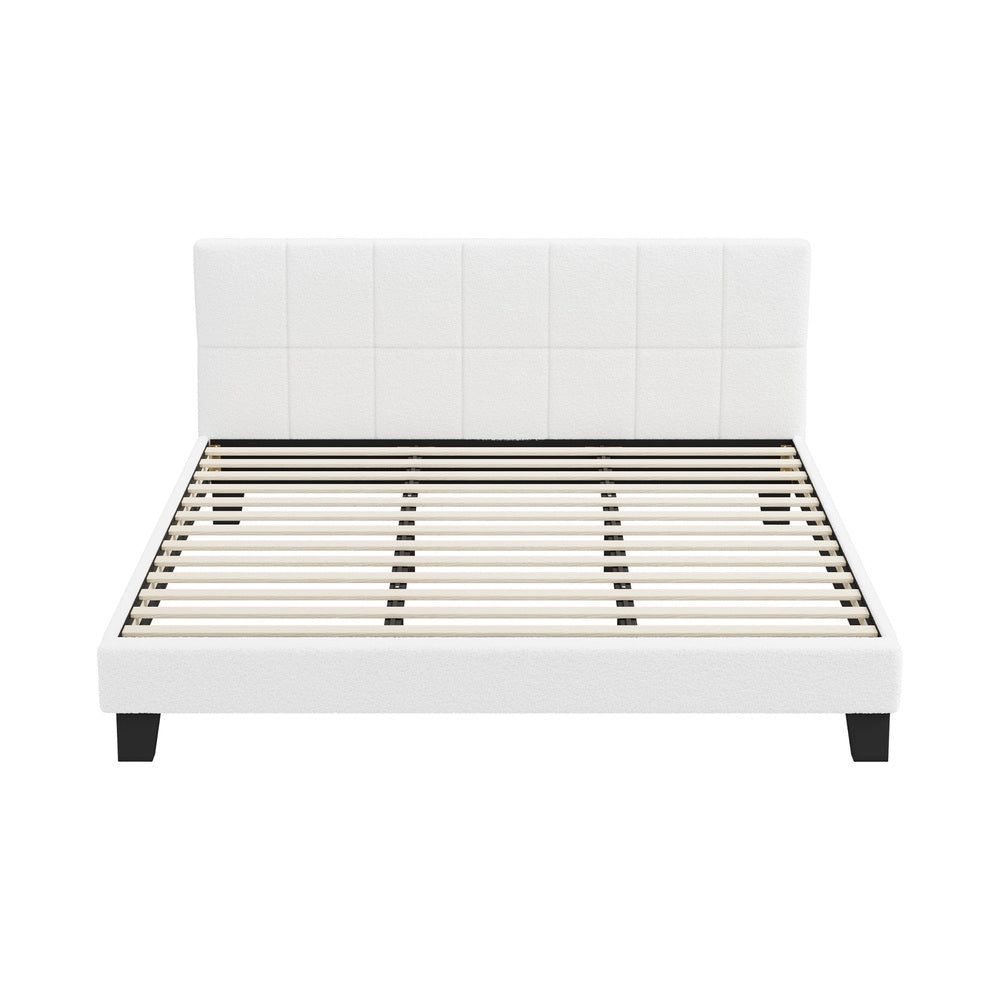 Oikiture Bed Frame King Size Base White Boucle TOFU