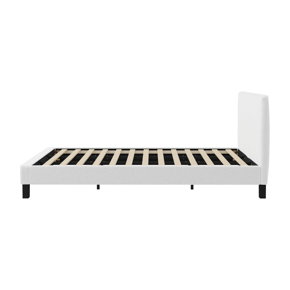 Oikiture Bed Frame King Size Base White Boucle TOFU