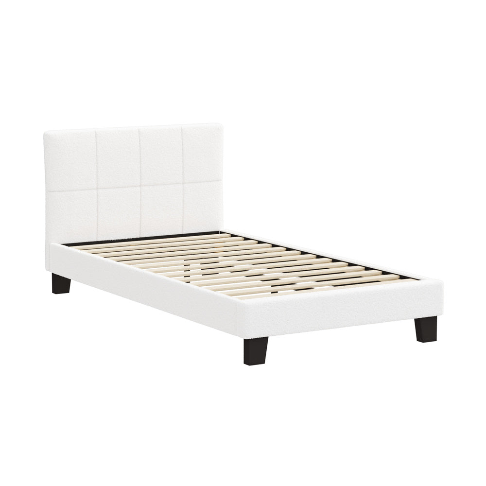 Oikiture Bed Frame King Single Base White Boucle TOFU