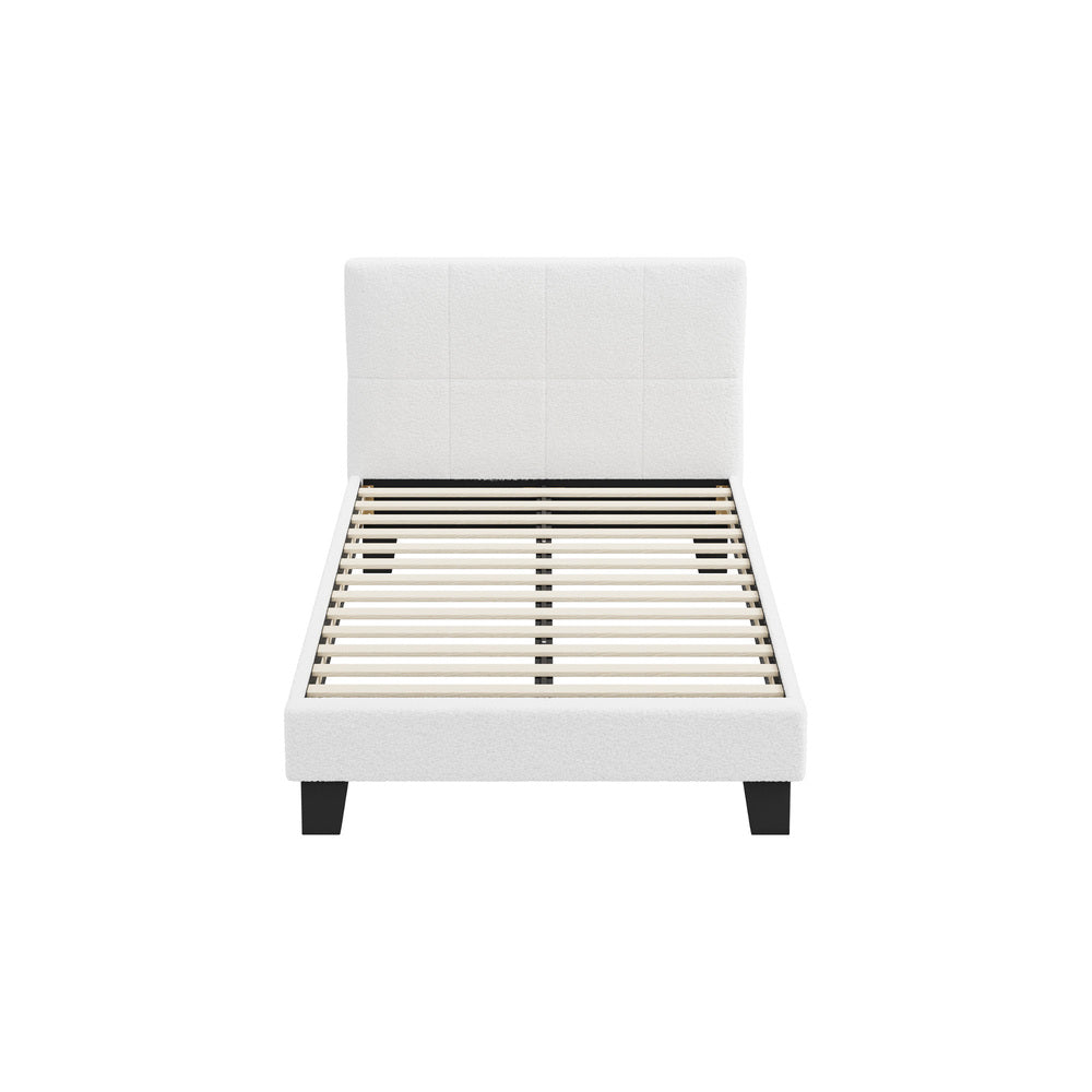 Oikiture Bed Frame King Single Base White Boucle TOFU