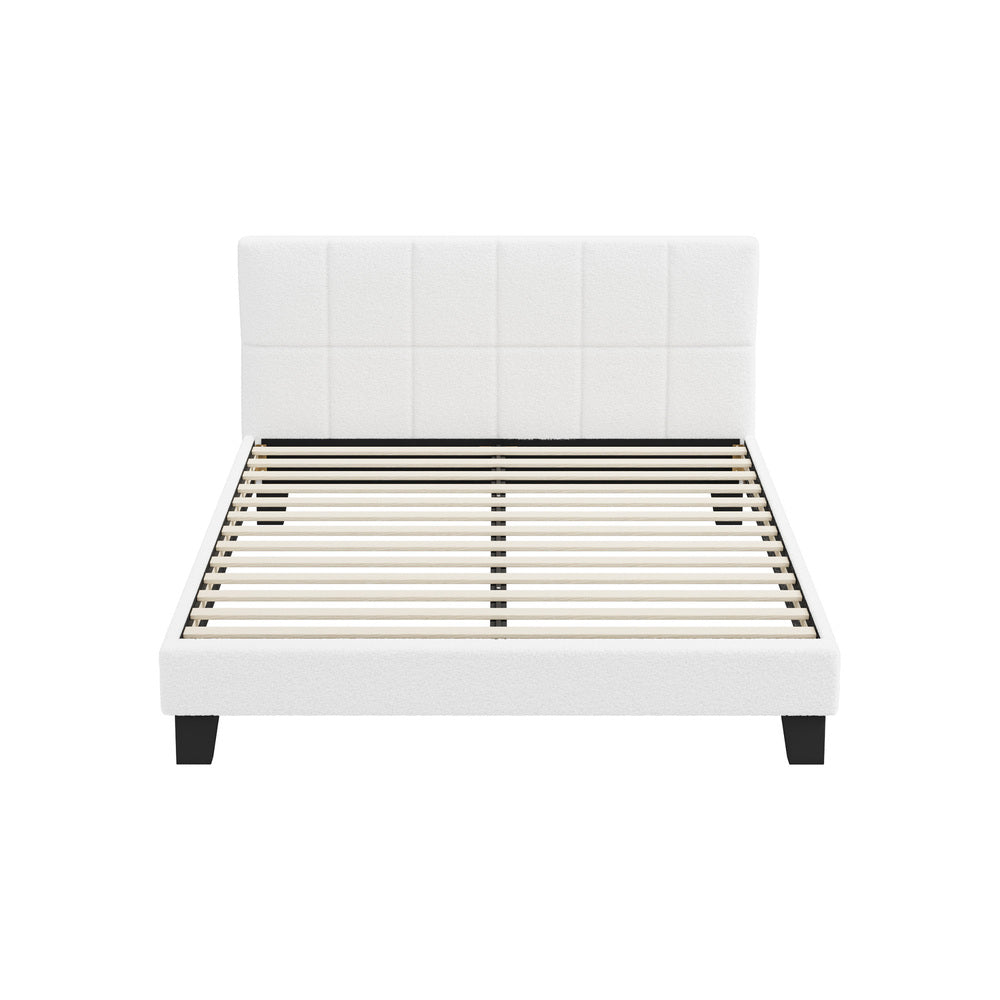 Oikiture Bed Frame Queen Size Base White Boucle TOFU