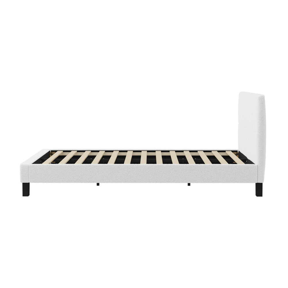 Oikiture Bed Frame Queen Size Base White Boucle TOFU