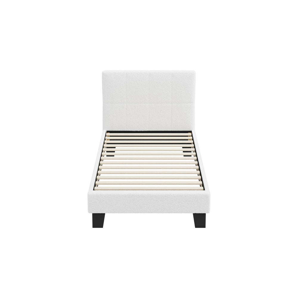 Oikiture Bed Frame Single Size Base White Boucle TOFU