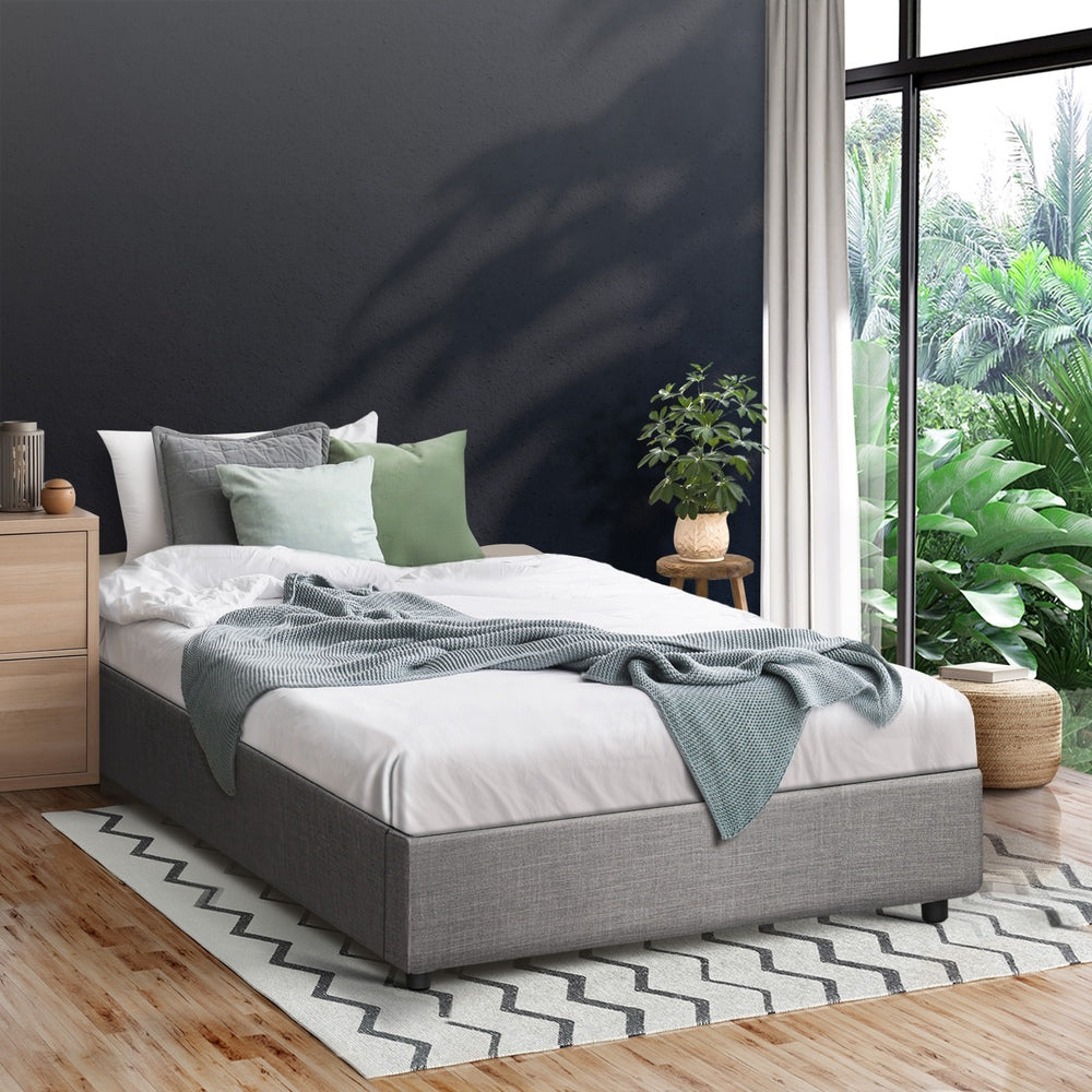 Oikiture Bed Frame Single Size Gas Lift Base With Storage