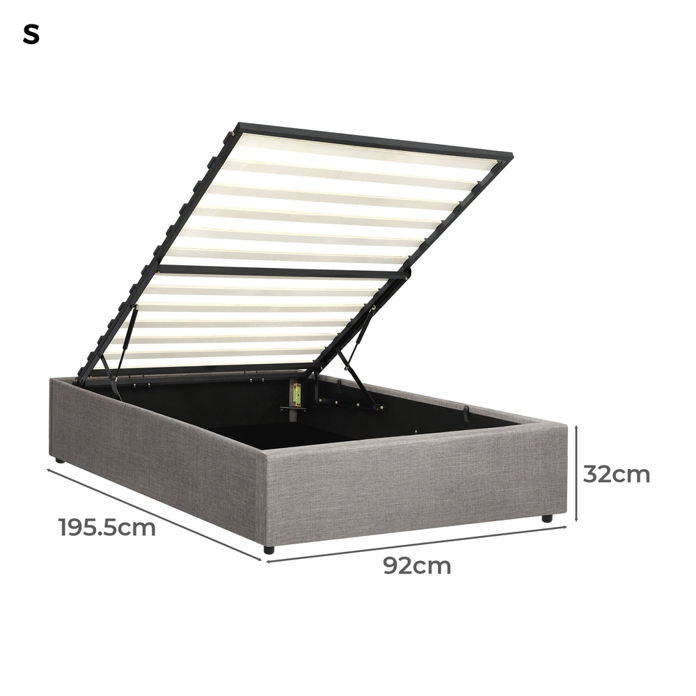 Oikiture Bed Frame Single Size Gas Lift Base With Storage