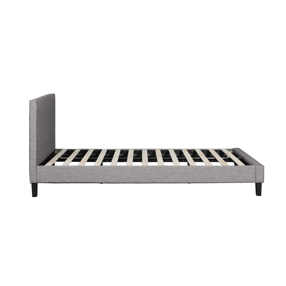Oikiture Bed Frame Double Size Wooden Slats Grey Fabric