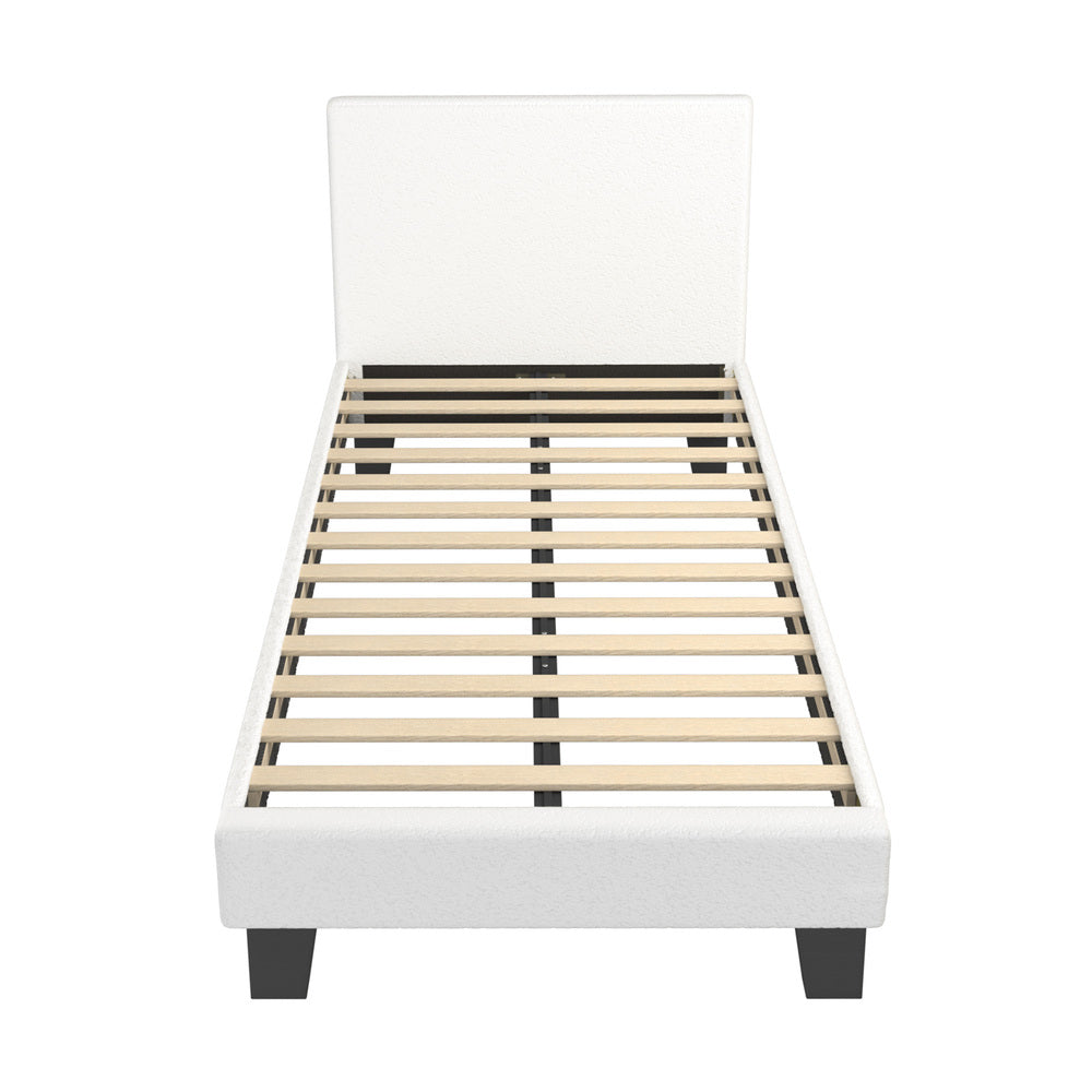 Oikiture King Single Bed Frame Wood Slats Boucle White