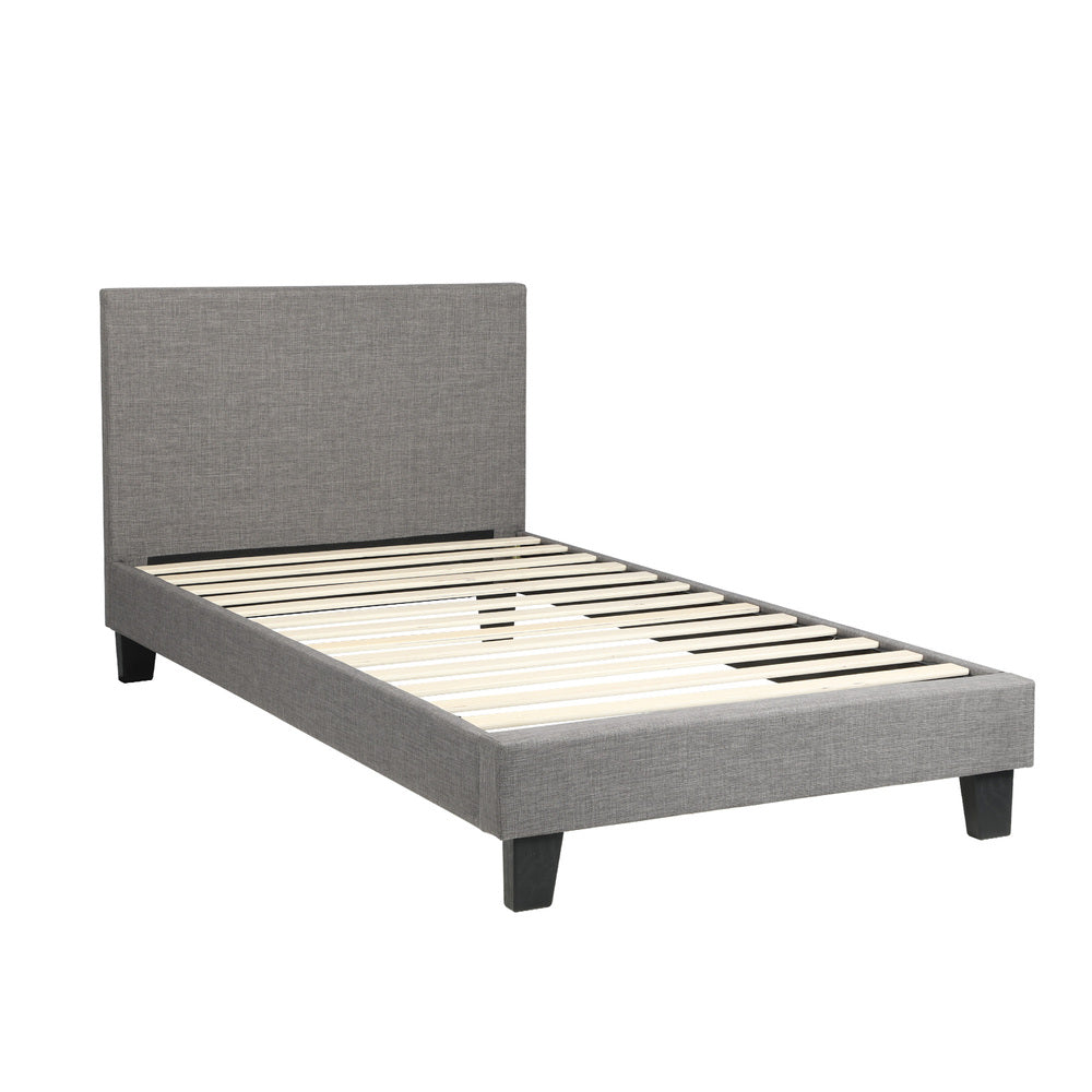 Oikiture Bed Frame Single Size Wooden Slats Grey Fabric