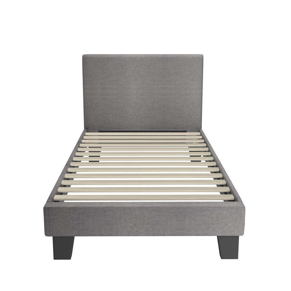 Oikiture Bed Frame Single Size Wooden Slats Grey Fabric