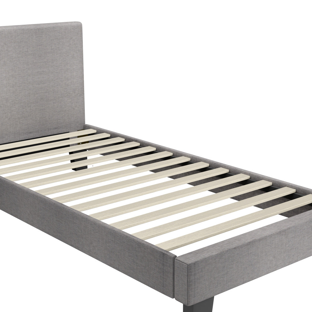 Oikiture Bed Frame Single Size Wooden Slats Grey Fabric