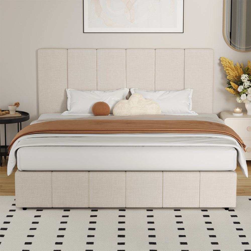 Oikiture Bed Frame Double Size Gas Lift Storage Base VISH