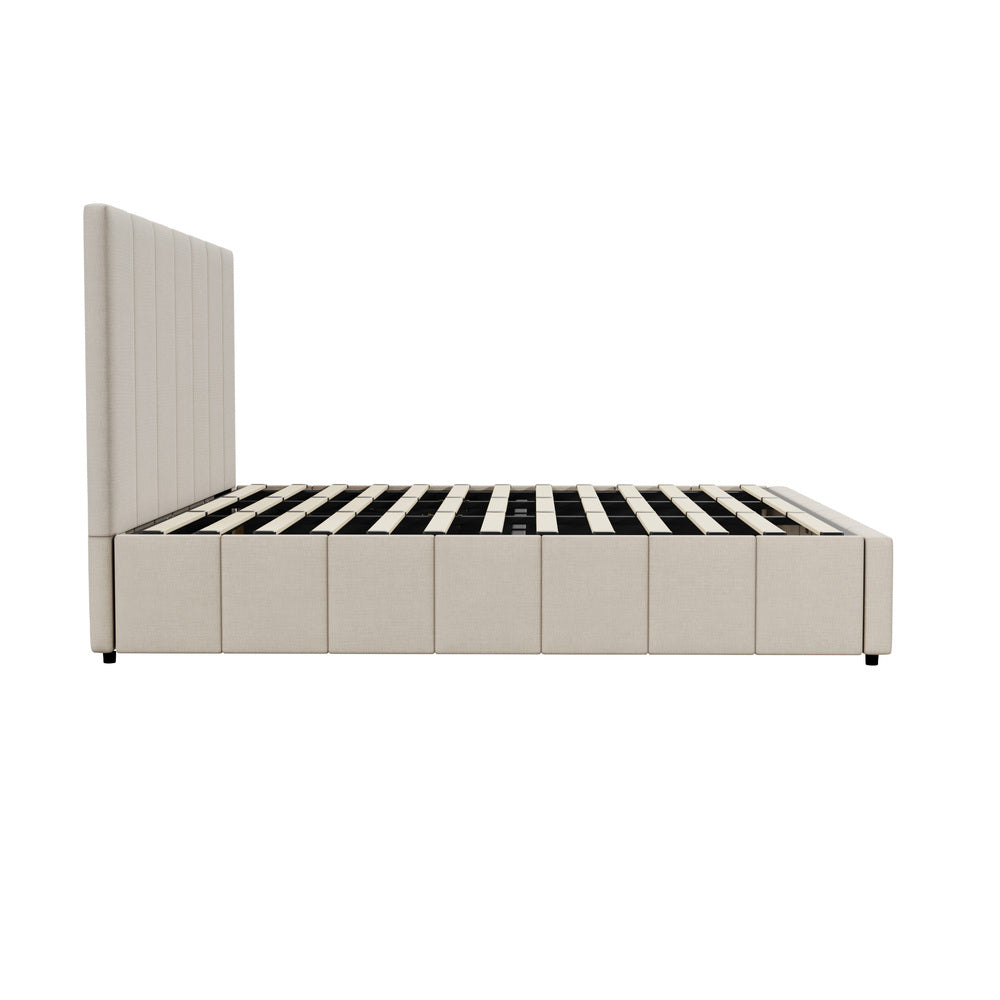 Oikiture Bed Frame King Size Gas Lift Base Beige Fabric
