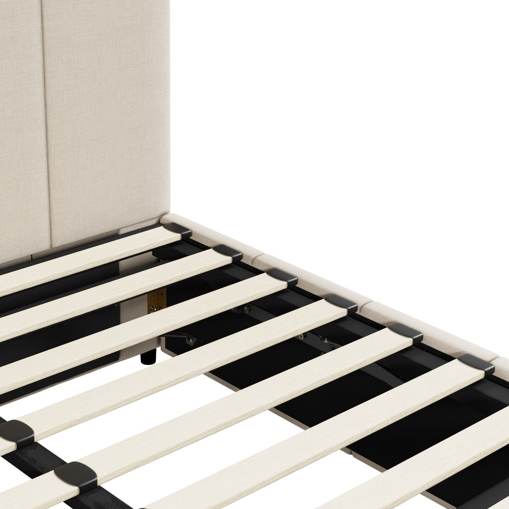Oikiture Bed Frame King Size Gas Lift Base Beige Fabric